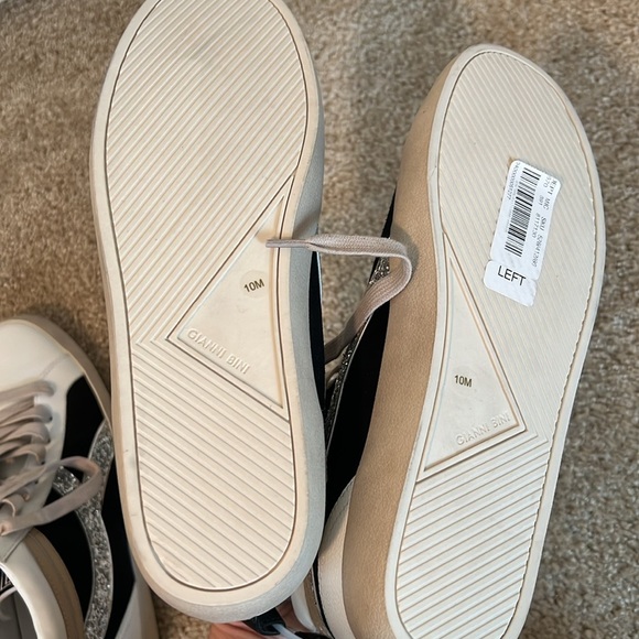 Gianni Bini Emmitt leather Suede silver glitter high top shoe white black 10 9.5 - Picture 8 of 8